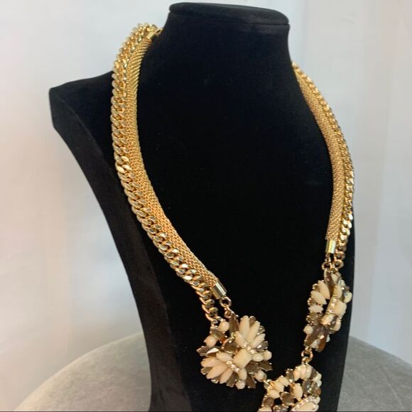 BANANA republic bronze brown cream gem jewelled Embellished statement necklace - Picture 3 of 11